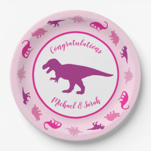 Assiettes En Carton Baby shower Dinosaur rose