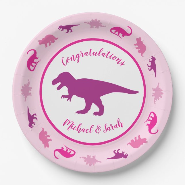 Assiettes En Carton Baby shower Dinosaur rose (Devant)