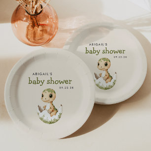 Assiettes En Carton Baby shower Dinosaure à couver mignon