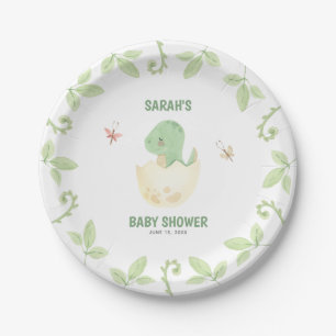 Assiettes En Carton Baby shower Dinosaure d'aquarelle neutre pour les