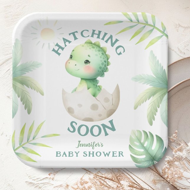 Assiettes En Carton Baby shower Dinosaure Neutre Genre Cute Dino (Créateur téléchargé)