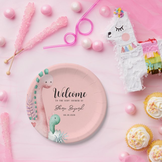 Assiettes En Carton Baby shower Dinosaures rose et Turquoise (Fête)