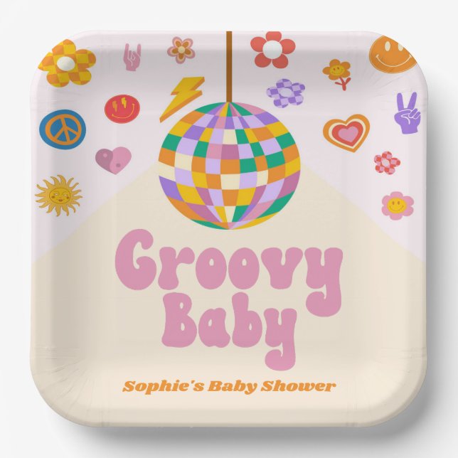 Assiettes En Carton Baby shower Disco Ball de Baby Retro 70 super (Recto)