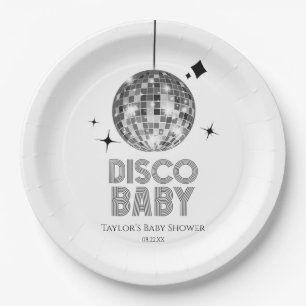 Assiettes En Carton Baby shower Disco Ball 'Disco Baby' en argent