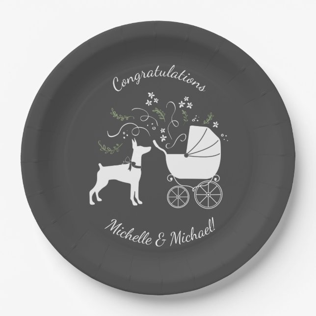 Assiettes En Carton Baby shower Doberman Pinscher Chien (Devant)