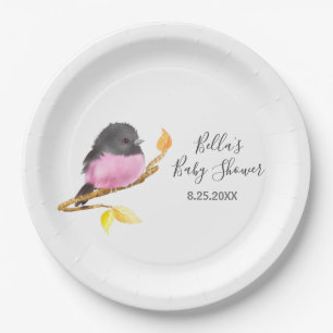 Assiettes En Carton Baby shower d'oiseaux roses Robin