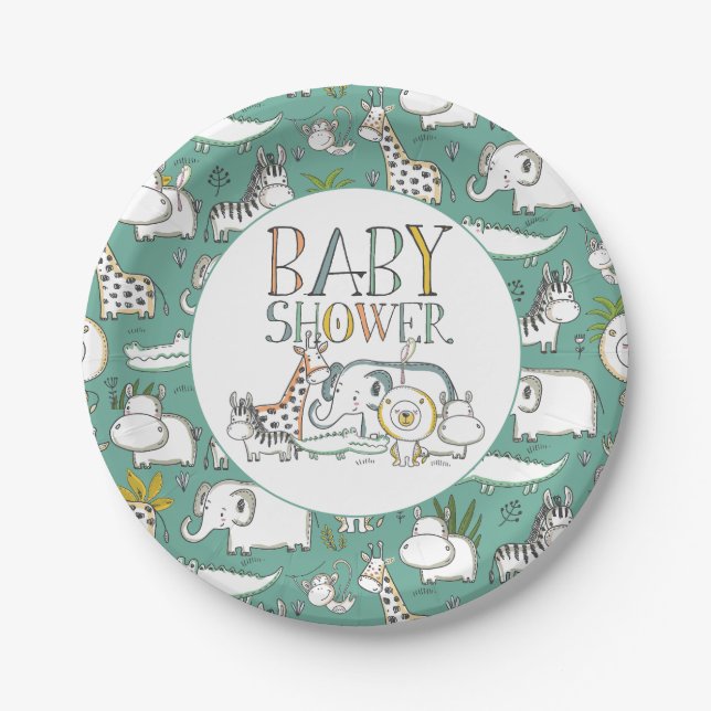 Assiettes En Carton Baby shower Doodle Safari Plaques papier (Devant)