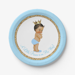 Assiettes En Carton Baby shower d'or bleu de Prince Baby