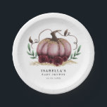 Assiettes En Carton Baby shower d'or rose russe<br><div class="desc">Plaque de papier baby shower rustique et élégante avec un citrouille rose avec des fleurs bordeaux et une parties scintillant en faux or. Customisez ce produit en ajoutant le nom et la date de l'événement de la future mère. Un design d'automne parfait pour une petite fille.</div>