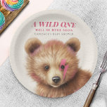 Assiettes En Carton Baby shower d'ours à cheveux rose sauvage<br><div class="desc">Le thème du baby shower de la forêt inspiré Wild one rock n roll avec un bébé ourson avec éclair rose sur un oeil.</div>