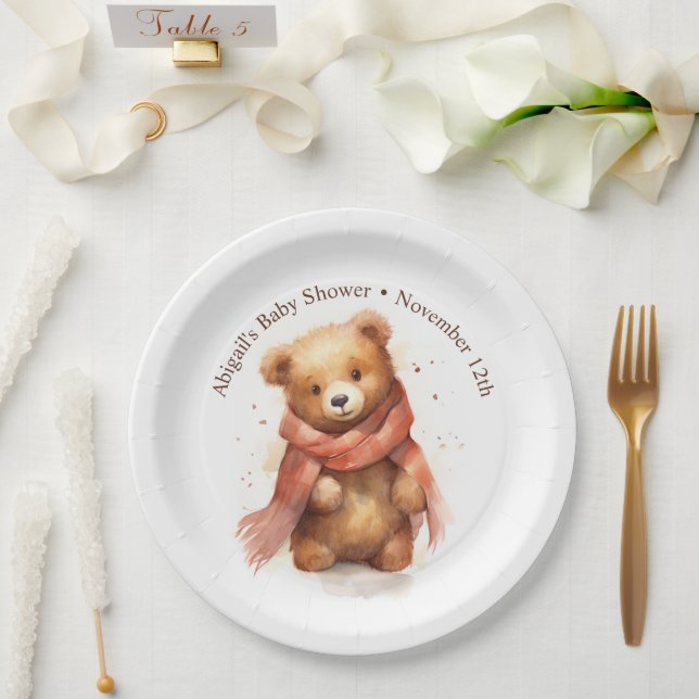 Assiettes En Carton Baby shower d'Ours Bébé Aquarelle mignonne (Mariage)