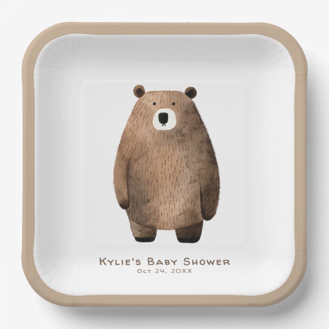 Assiettes En Carton Baby shower d'ours en peluche d'attente neutre (Recto)