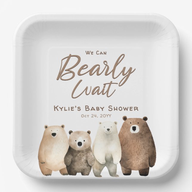 Assiettes En Carton Baby shower d'ours en peluche d'attente neutre (Recto)
