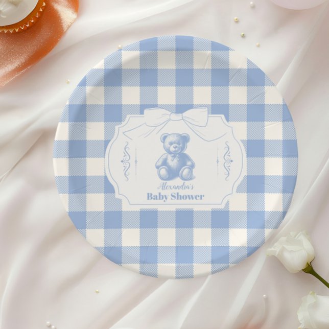 Assiettes En Carton Baby shower d'ours en peluche En vichy français (Créateur téléchargé)