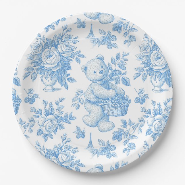 Assiettes En Carton Baby shower d'ours Floral Toile (Devant)