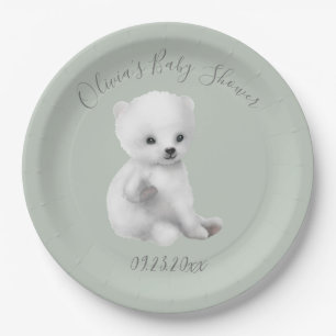 Assiettes En Carton Baby shower d'ours polaire vert Sage