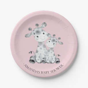 Assiettes En Carton Baby shower doux 7" de filles de girafe plat