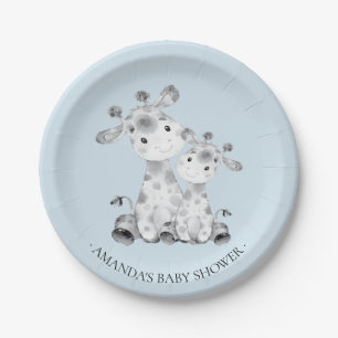Assiettes En Carton Baby shower doux 7" de garçons de girafe plat