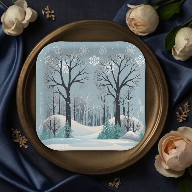 Assiettes En Carton Baby shower Dreamwood Winter Forest Snowflakes (Créateur téléchargé)