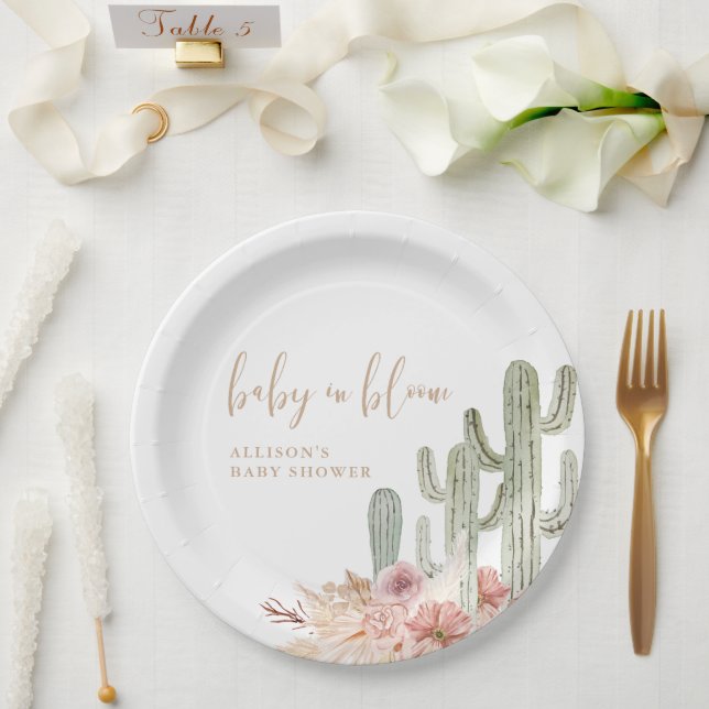 Assiettes En Carton Baby shower du désert de boho cactus d'aquarelle (Mariage)