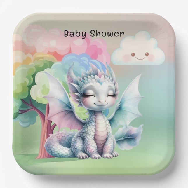 Assiettes En Carton Baby shower du Dragon Cute Pastel (Recto)