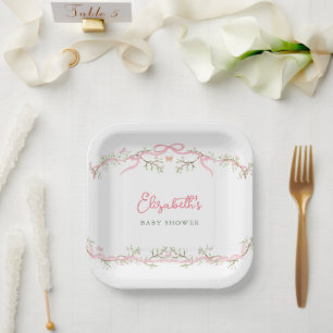 Assiettes En Carton Baby shower du jardin de printemps rose aquarelle