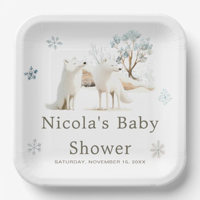 Assiettes En Carton Baby shower du loup arctique d'hiver (Recto)