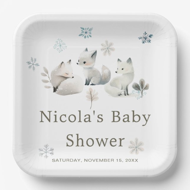 Assiettes En Carton Baby shower du loup arctique d'hiver (Recto)