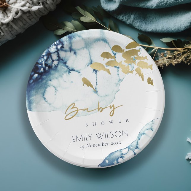 Assiettes En Carton Baby shower ÉLÉGANT DE POISSONS SOUS-MARINS GOLD N (Créateur téléchargé)