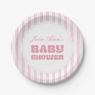 Assiettes En Carton Baby Shower élégant motif rayé rose pêche