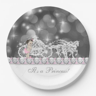 Assiettes En Carton Baby Shower Élégant Rose et Gris Princesse