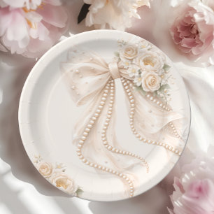 Assiettes En Carton Baby Shower Élégant Ruban Floral