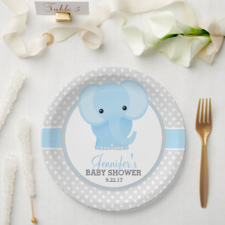 Assiettes En Carton Baby shower Eléphant bébé (bleu)