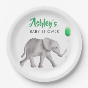 Assiettes En Carton Baby shower éléphant bébé éléphant et ballon vert