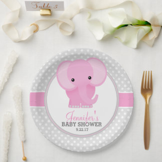 Assiettes En Carton Baby shower Eléphant bébé (rose)
