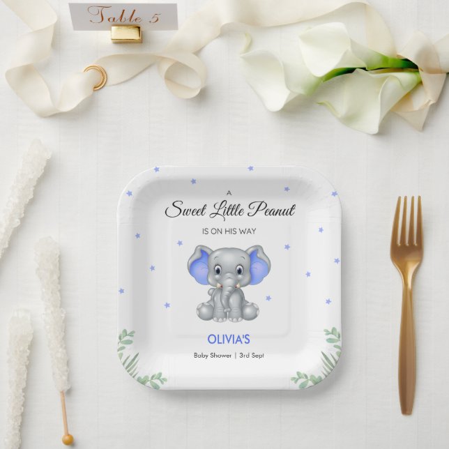 Assiettes En Carton Baby shower éléphant doux petit cacahuète (Mariage)