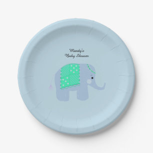 Assiettes En Carton Baby Shower Éléphant Indien Bleu
