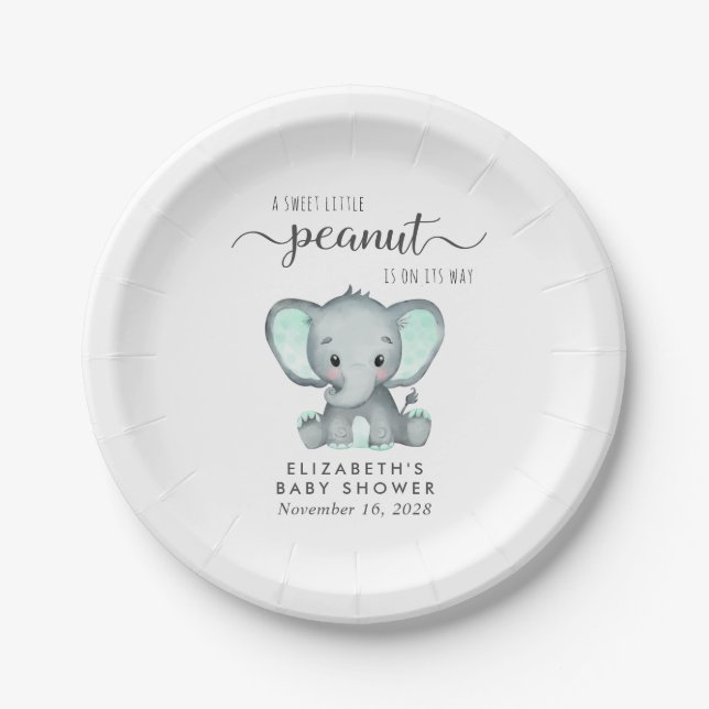 Assiettes En Carton Baby shower Eléphant mignon (Devant)