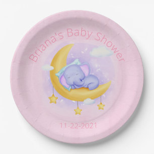 Assiettes En Carton Baby shower éléphant pour une fille en rose