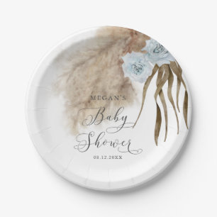 Assiettes En Carton Baby shower en laiton rustique Dusty Blue Pampas