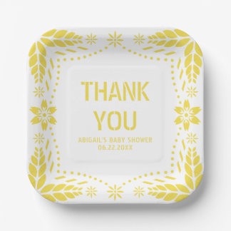 Assiettes En Carton Baby shower en Merci de picado jaune papillon