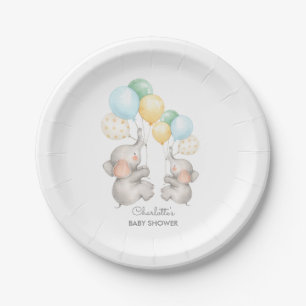 Assiettes En Carton Baby shower en pastel moderne 7" d'éléphant plat