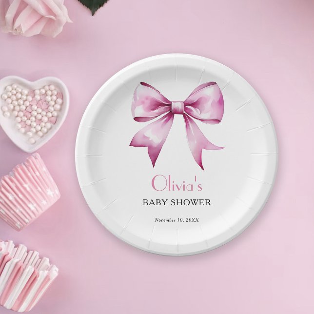 Assiettes En Carton Baby shower en ruban rose (Créateur téléchargé)