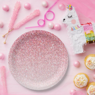 Assiettes En Carton Baby shower en verre Parties scintillant rose Ombr