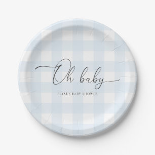 Assiettes En Carton Baby shower En vichy bleu