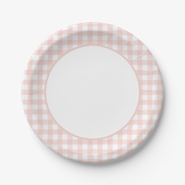 Assiettes En Carton Baby shower En vichy fille rose (Devant)