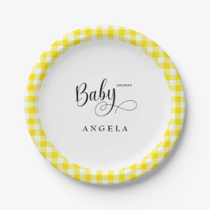 Assiettes En Carton Baby shower En vichy Jaune doux