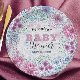 Assiettes En Carton Baby shower enchanteur de fleurs de prairie bohème