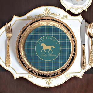 Assiettes En Carton Baby shower équestre classique Tartan Plaid Horse
