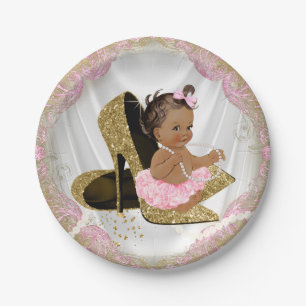 Assiettes En Carton Baby Shower Ethnique Talons Hauts Or Rose